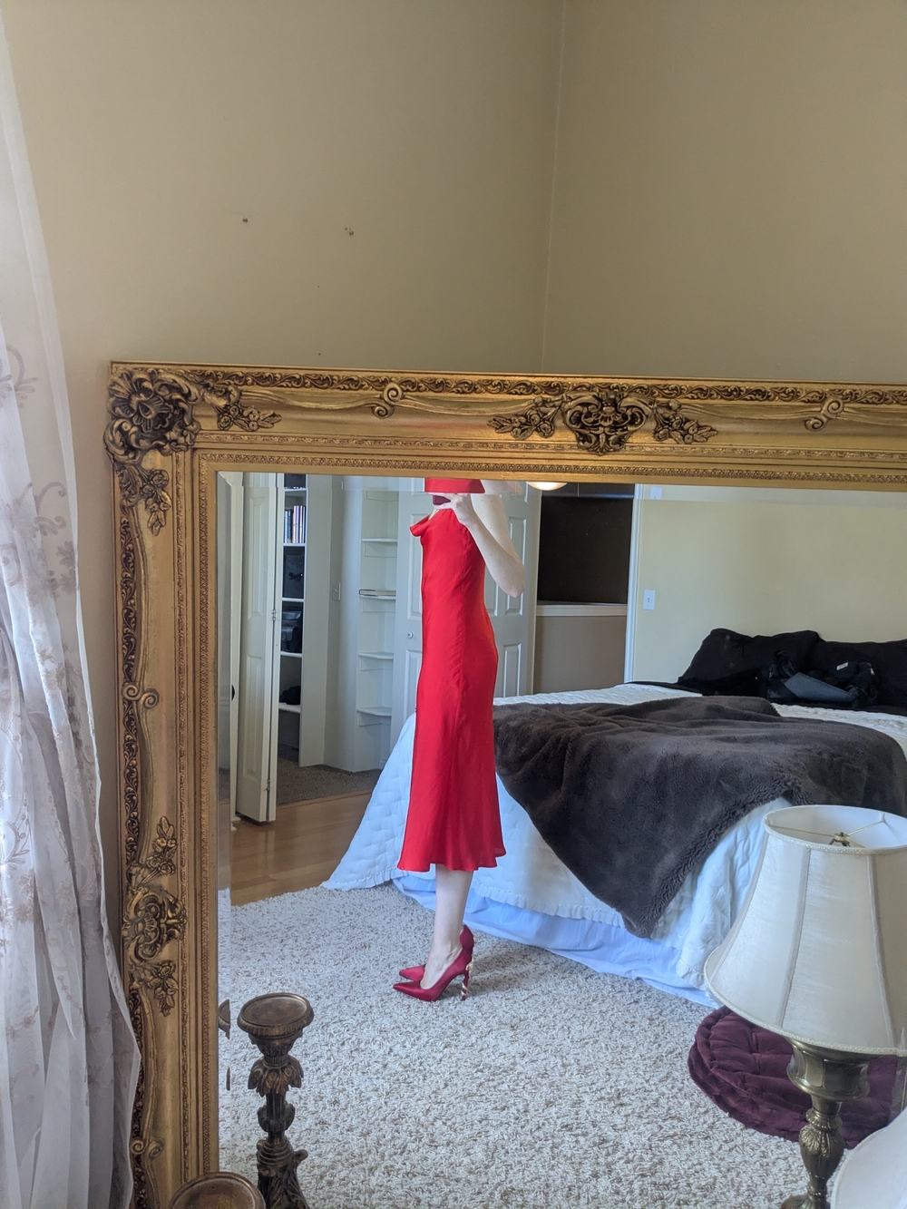 Blood Orange Slip Midi Dress - Women's Elegant V-Neck - Picture 3 of 4